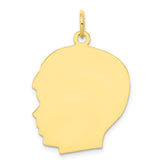 10K Gold Polished Engravable Boy Head Charm Facing Left